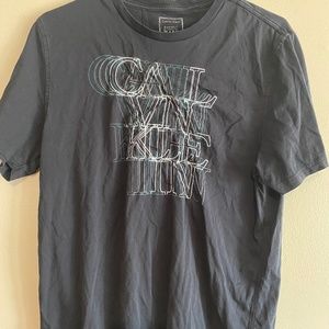 Calvin Klein Medium Black and Teal Repeating Logo Crewneck T-Shirt